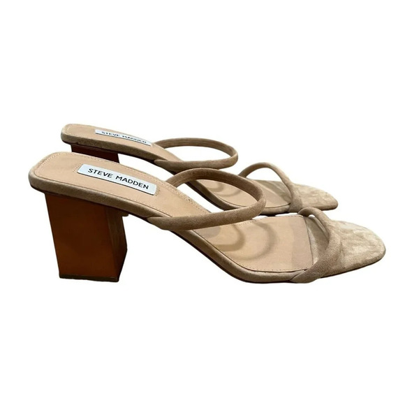 Steve Madden Isobell Honey Heeled Sandal Size 12 Tan Suede Minimal Neutral - Picture 2 of 11
